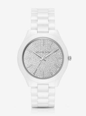 michael kors slim runway pavé silver tone ceramic watch|Michael Kors pave.